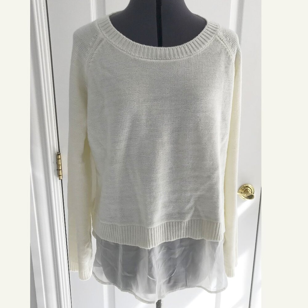 Cotton Emporium Ivory Sweater with Sheer half back and front bottom, Size XL